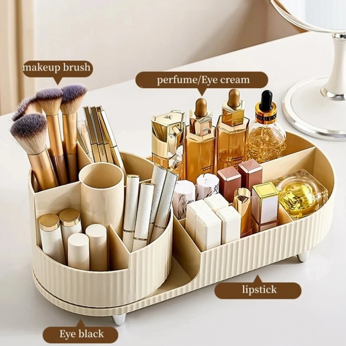 360° Rotating Degree Makeup Brush Holder Large Capacity Cosmetic Storage Stand Space Saving Makeup Display Organizer