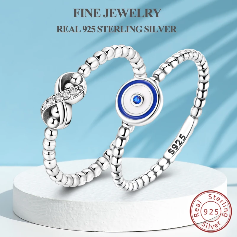 

Кольца из 100% стерлингового серебра 925 пробы с голубыми глазами, кольцо Eternity Infinity Dewdrop для женщин, универсальные аксессуары в стиле минимализм, ювелирные изделия, подарок