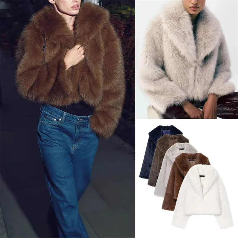 Elegant Long Sleeve Collared Short Artificial Fur Coat Women's Winter Fashion Eco-friendly Premium Quality Lady's Outerwear