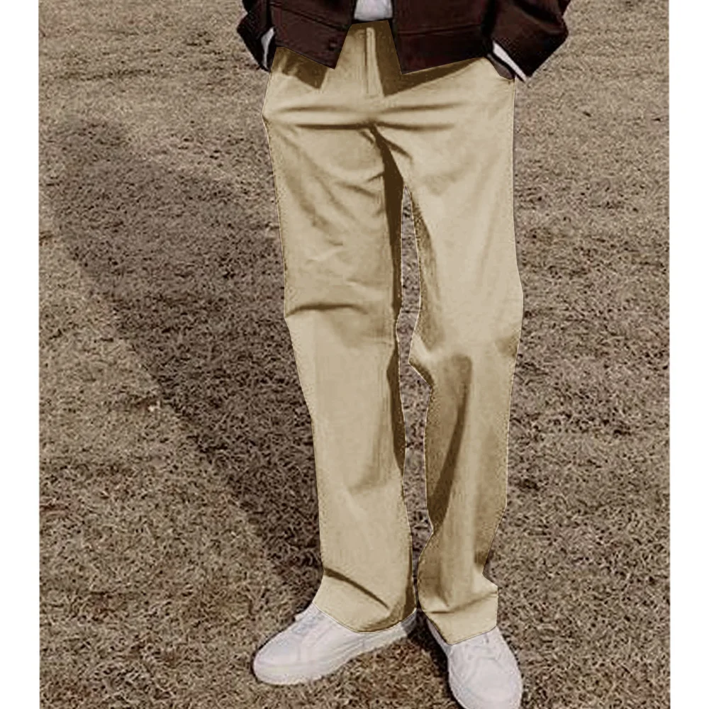 Mens Blended Suit Pants No Pleat Straight Leg Loose Fit Solid Color Trousers Comfortable Breathable Business Casual Office Wear