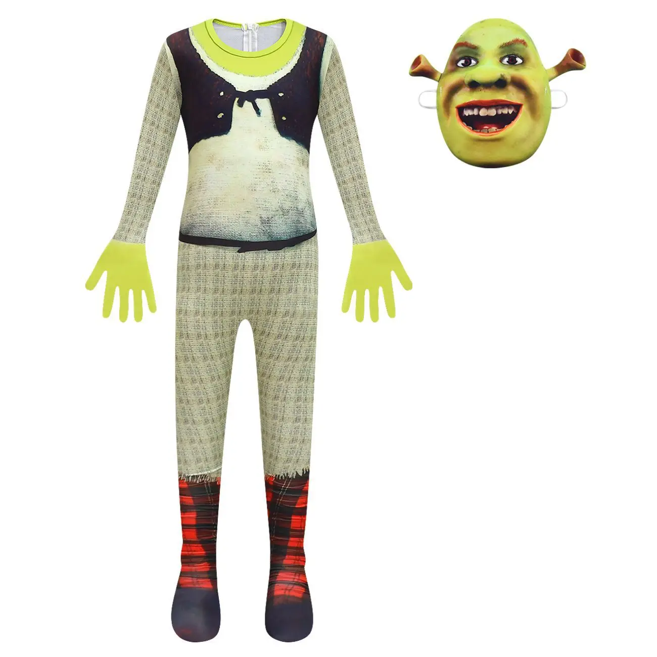 Kids Halloween Clothes Princess Fiona Shrek Cosplay Costume Fancy Green Monster Party Suits Boys Anime Roleplay Jumpsuits + Mask