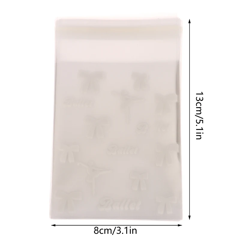 50pcs White Ballet Biscuit OPP Self-Adhesive Bag Bowknot Candy Chocolates Dessert Self Sealing Bag Gift Bag Card Storage Bag