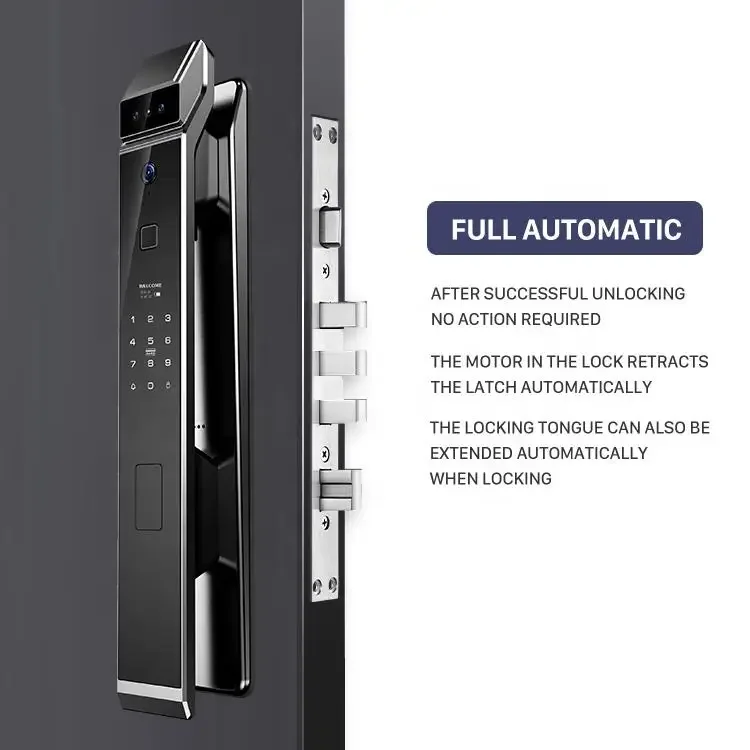 Smart Keyless Digital Door Lock, Tuya App, Função de Video Call, Reconhecimento Facial, Wi-Fi, 3D