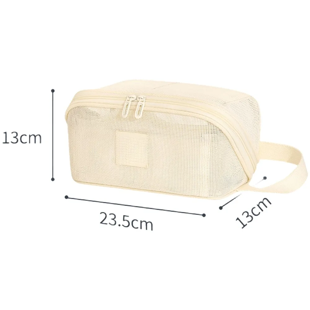 Large Capacity Mesh Travel Bag with Section Layout for Cosmetics Toiletries and Accessories Wide Opening and Brush Pouch