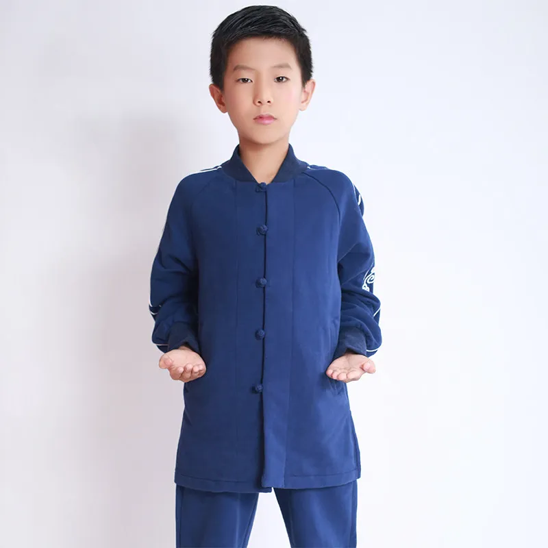 Autumn Winter Thickened Fleece Cotton Kids Martial Arts Training Uniform Ethnic Style Wushu Performance Outfit Children Set