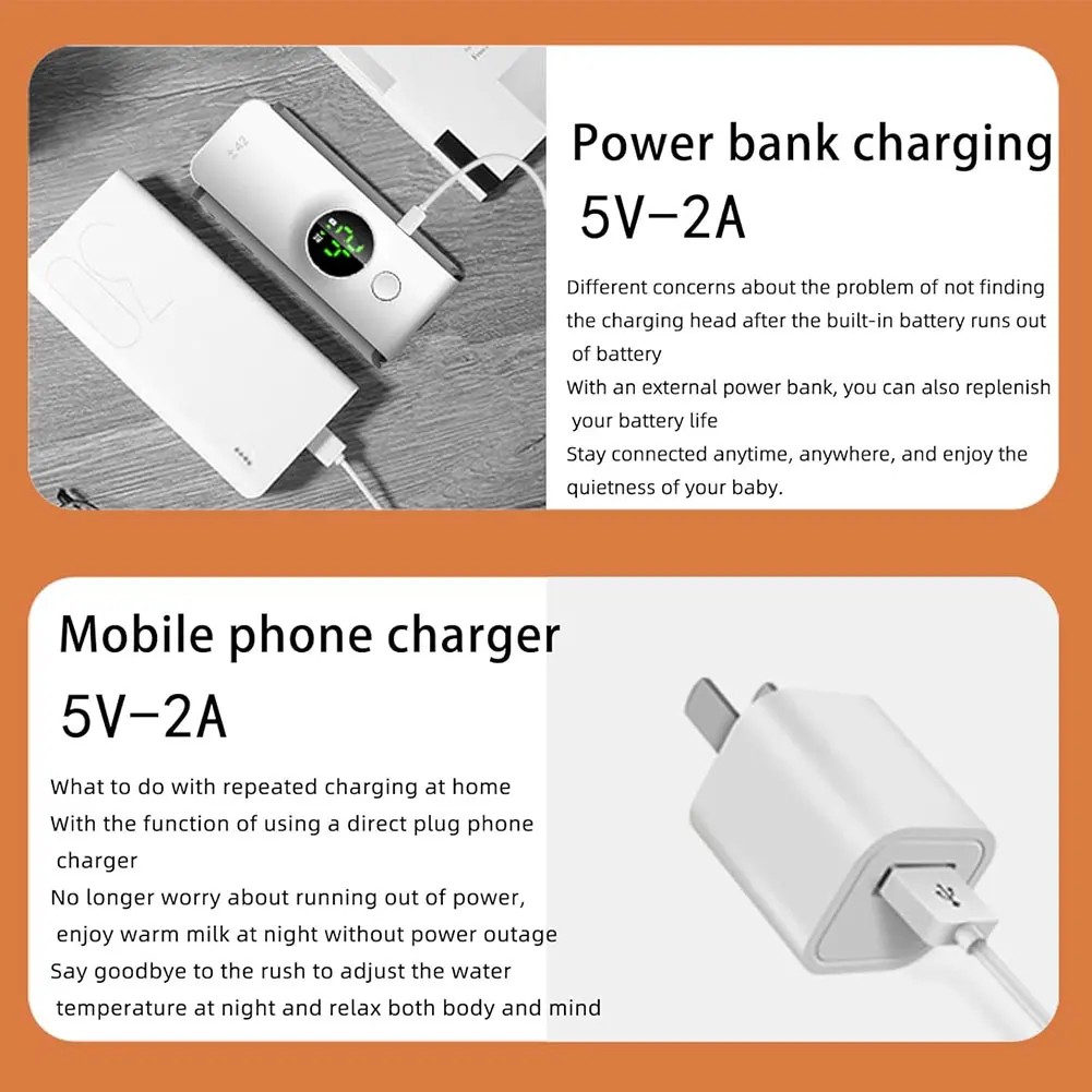 6000mAh USB Portable Rechargeable Milk Warmer for Baby Outdoor Constant Temperature Bottle Insulation Cover and Milk Heating