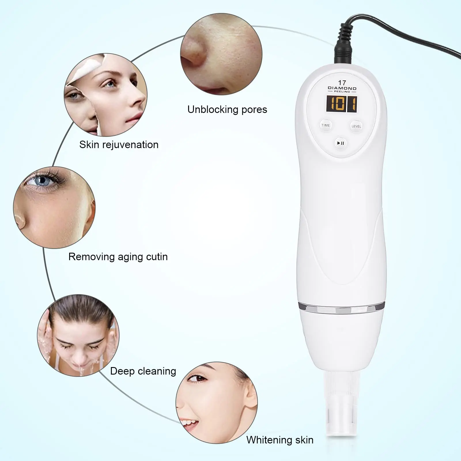 Diamond Microdermabrasion Machine Blackhead Remover Vacuum Facial Pore Cleaner Electric USB with 8 Probes Skincare Tool Home Use