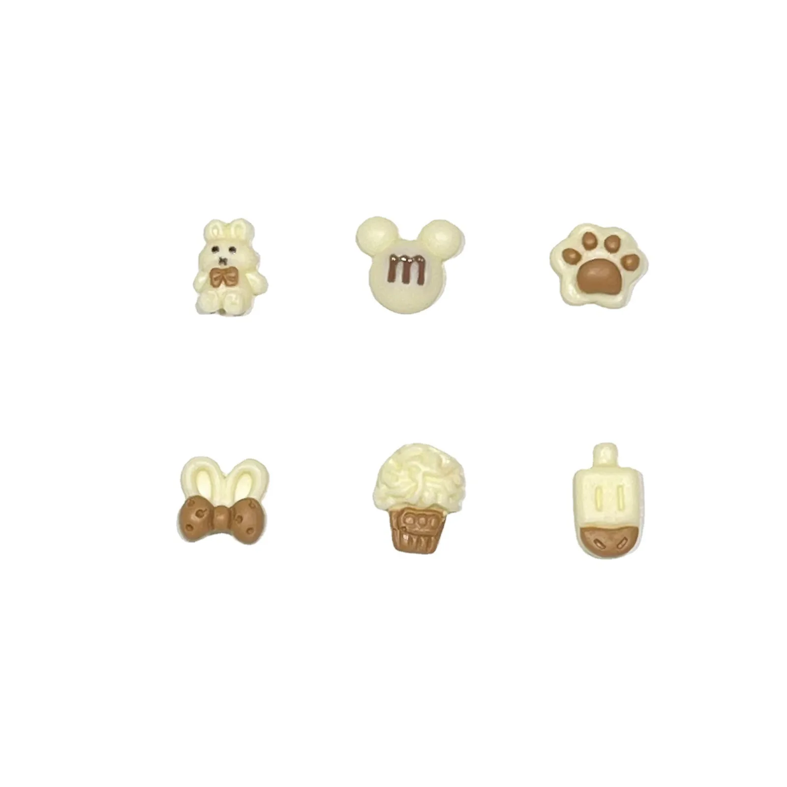 20pcs miniso beige ice cream cartoon nail charms for diy nail making kawaii cute resin nail art decoreation