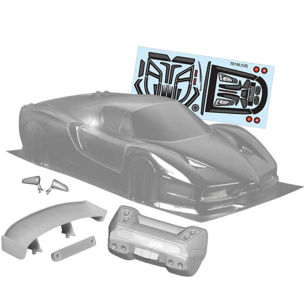 1/10 Ferari Enzo Lexan Body W/Rear Wing + Mirrors/Light Buckles fit Tamiya TT01/TT02 MST FMX 257mm Wheelbase