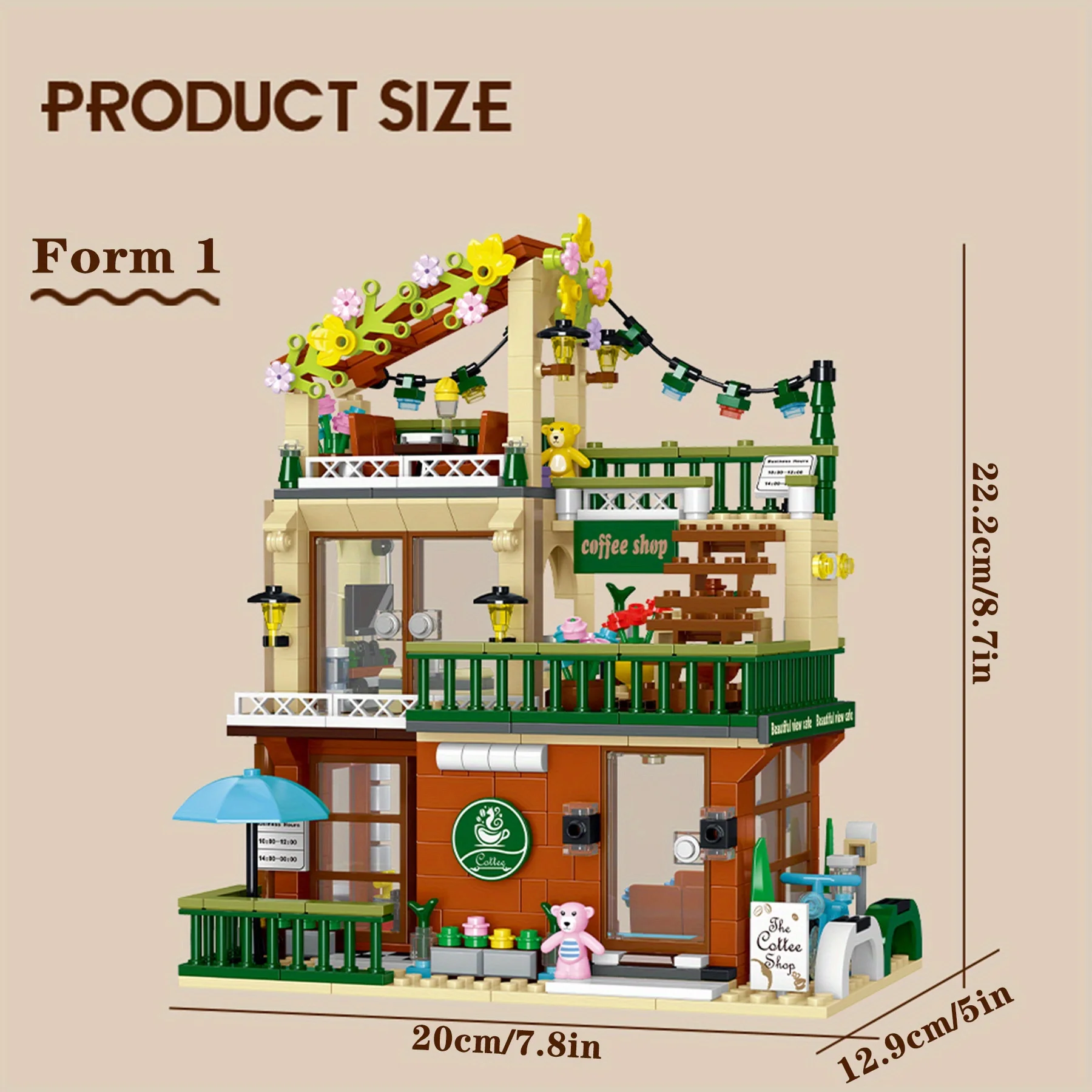 

875pcs 3 in 1 coffee shop building block set with lights Adult modular street view building model DIY cafe display kit