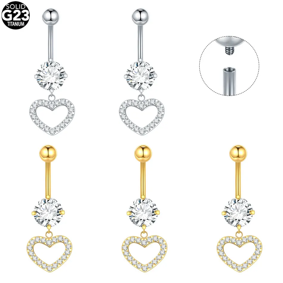 1/5 pièces titane Zircon coeur incurvé Nombril anneau 14G Sexy corps Nombril Piercing Nombril Ombligo anneaux pour femmes ventre bijoux