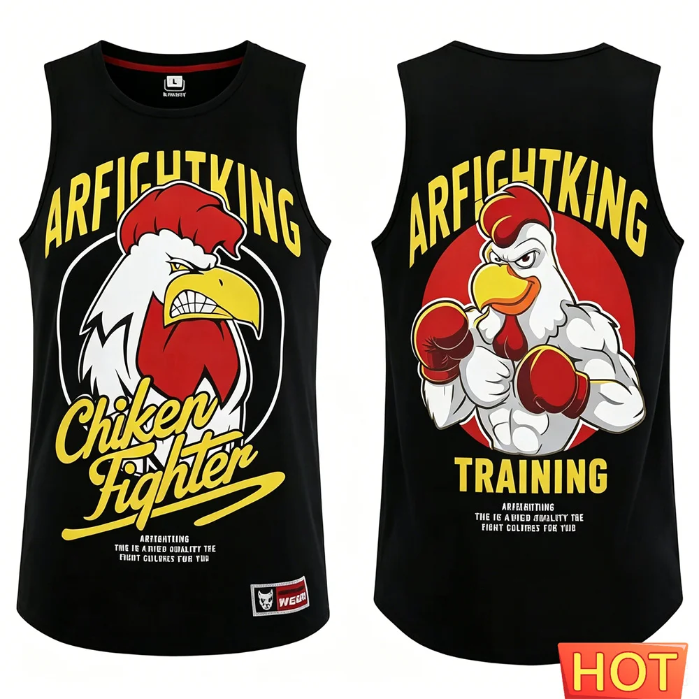 Muay Thai Fun Battle Chicken vests Summer Men Muay Thai vest Tank Top Mens sleeveless T-shirt Quick-dry men's t-shirts tank tops