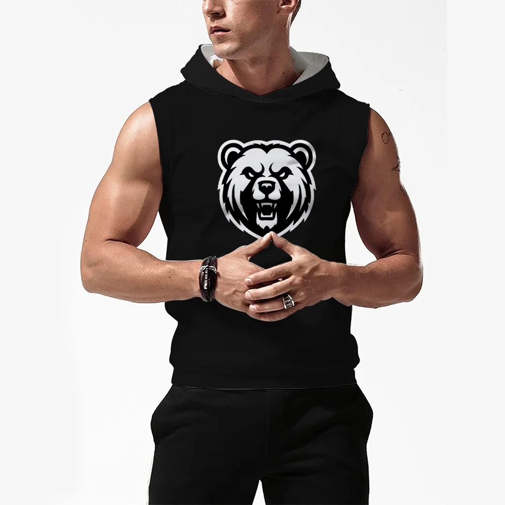 

Summer new 3D printed sports hooded vest Animal The bear fitness outdoor sports breathable quick dry fashion men's tank tops