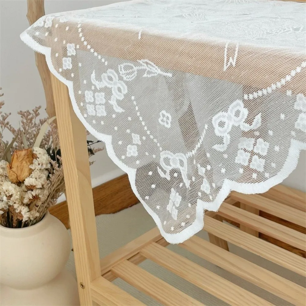 Elegant Embroidered Tablecloth Square Tulip Bouquet Lace Table Runner 3D Bow Solid Color Table Cover Home Decoration