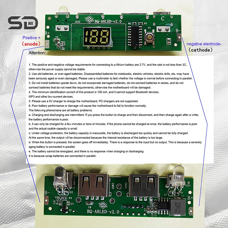 1Pcs 5V 2A Digital Display Power Bank Circuit Strip Module TYPE-C Micro USB A8188 Mobile Power Lithium Battery Charging Board