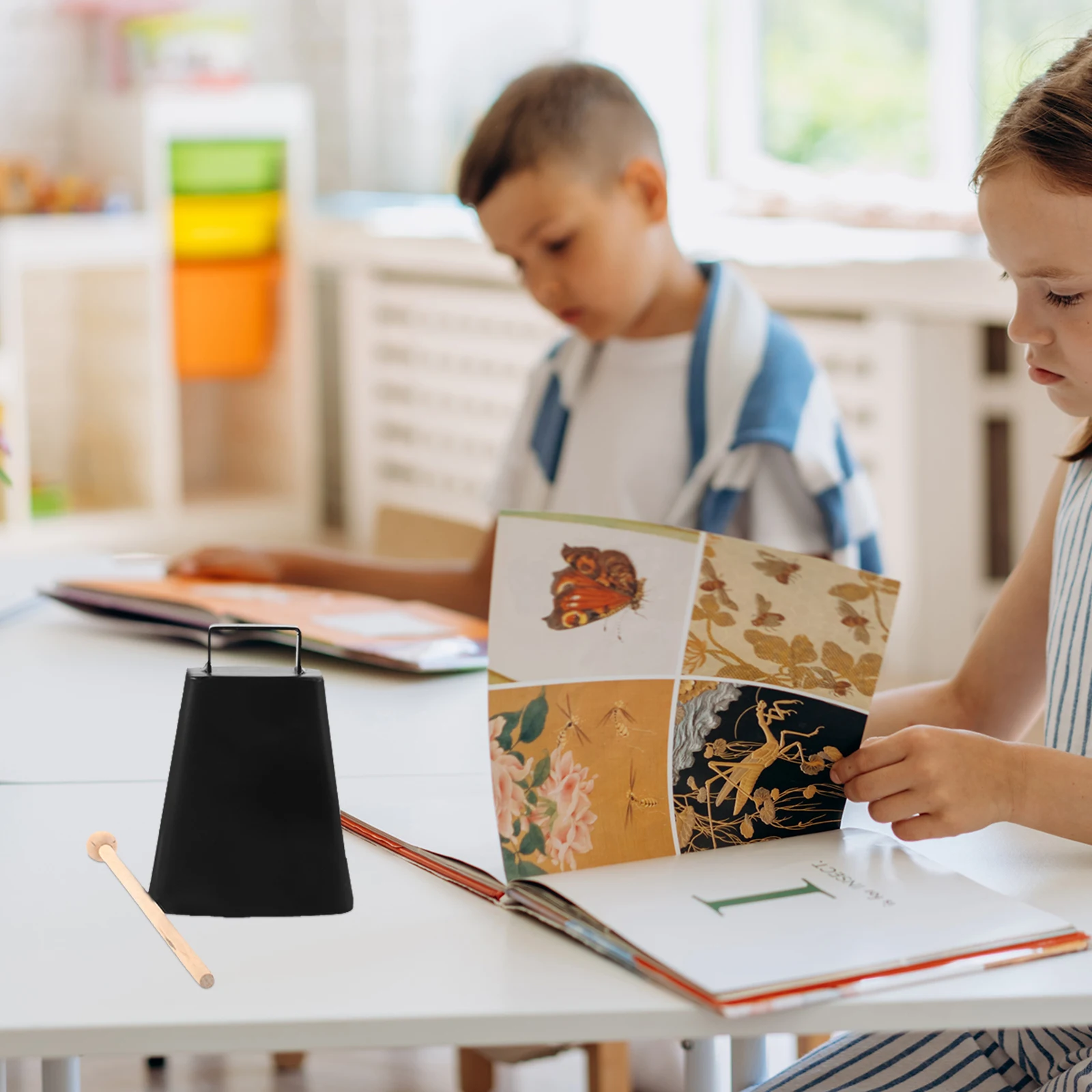 Cowbell Instrument with Stick Lightweight Hand Percussion Bell for School Music Class Sport Event Noise Maker