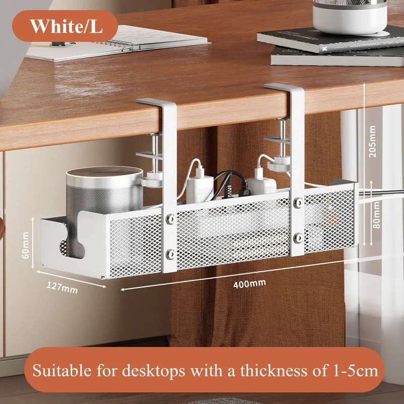 

No Drilling Under Desk Wire Management Tray Retractable Cable Organizers in Home Office PC Router Data Wire Metal Storage Rack