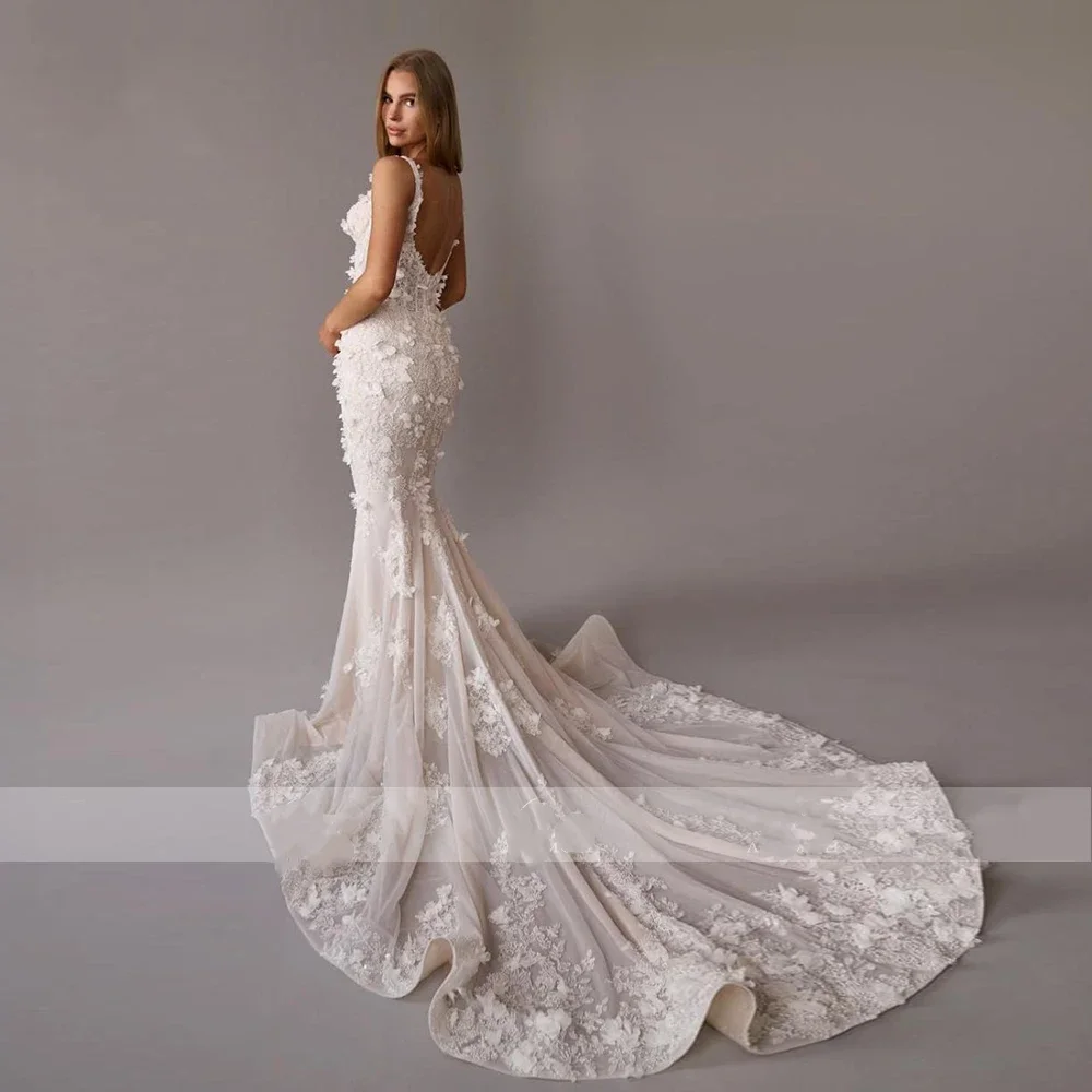 2026 Retro Mermaid Wedding Dress Lace Decal Beads Sleeveless Ball Dress Vest Sexy Backless Wedding Dress Customization