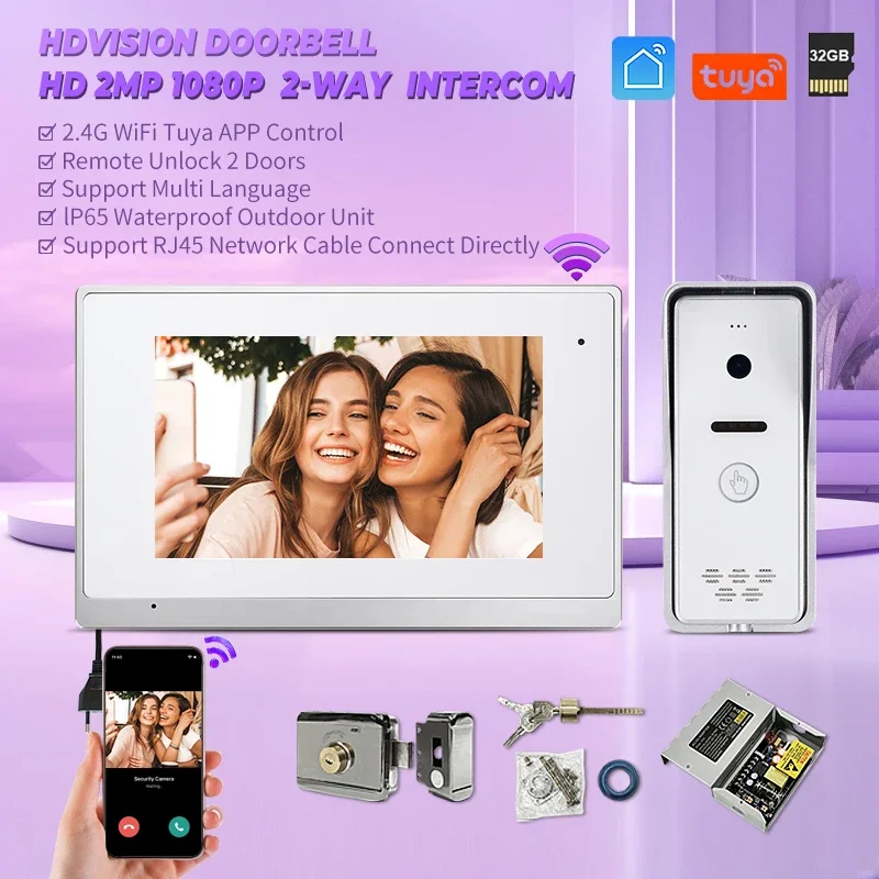 

Discount Offer IP Wired Intercom System Phone 7 Inch Touch Screen Home Audio Intercom with Electric Lock Power Supply