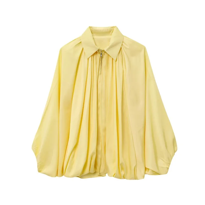 Women's Autumn Spring Top Coat Shirt Lapel Zipper Retro Simple Comfortable Loose Casual Design Fashion Niche Versatile Skinny
