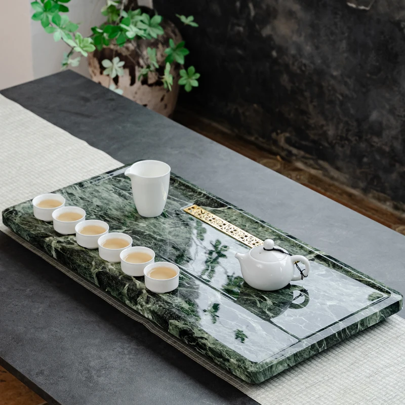 Ceremony Marble Tea Tray Pot Drainage Stone Chinese Green Ash Living Room Tea Tray Hospitality Coasters Bandejas Home Products