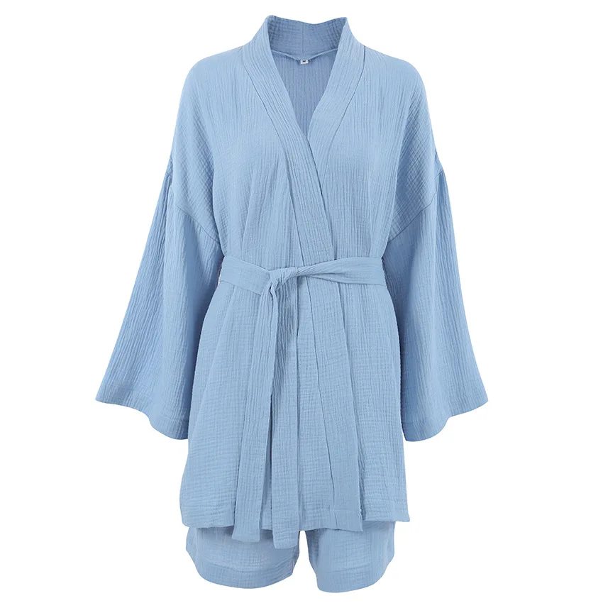 Cotton Women\'s Pajamas Home Wear 2 Piece Sets Loose Kimono Nightwear Female Casual Suits With Shorts Spring Sleepwear Clothes