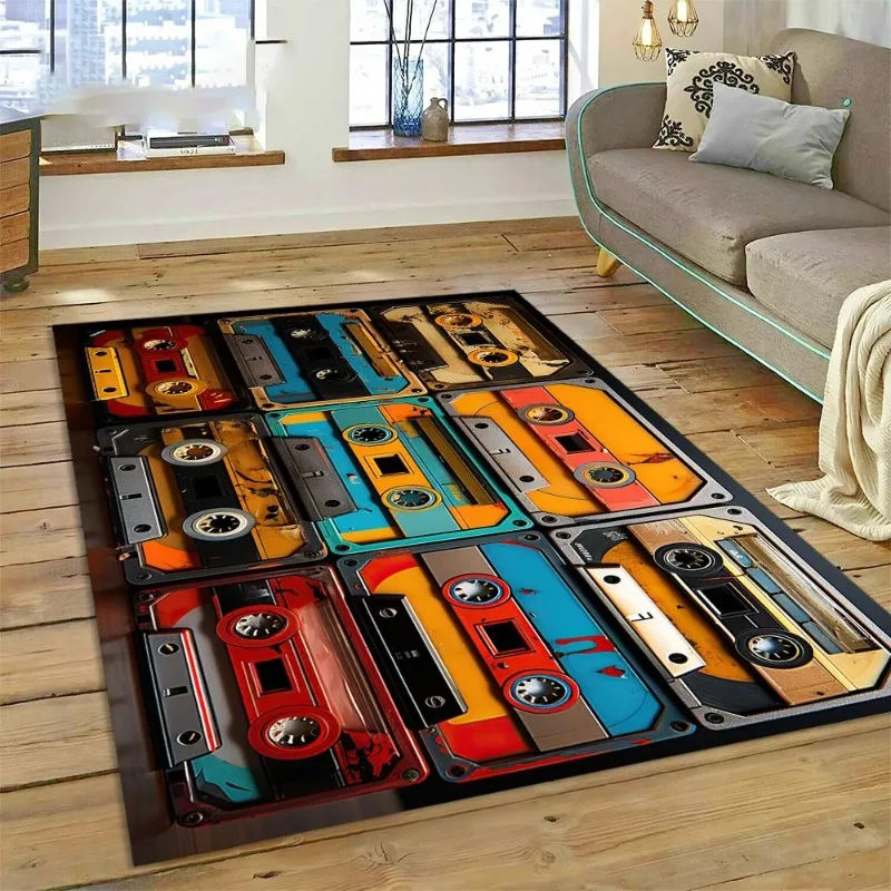 Music Cassette Tape Retro Recorder CD Instrument Carpet Rug for Bedroom Living Room Home Sofa Decoration Kid Decor Floor Mat