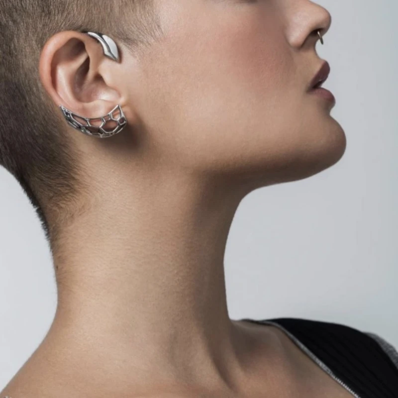 CyberPunk Hollow Ear Hook Stud Earrings Design Ear Bones Clip Personality Fashion Ear for Women Men girls Jewelry Gift