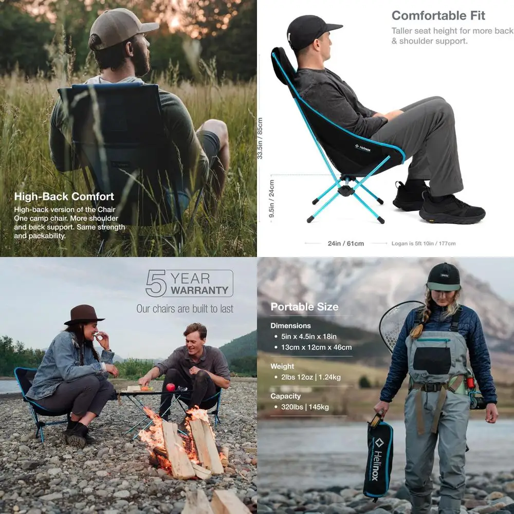 

Ultralight High-Back Collapsible Camping Chair, Blue Block Pattern with Pockets