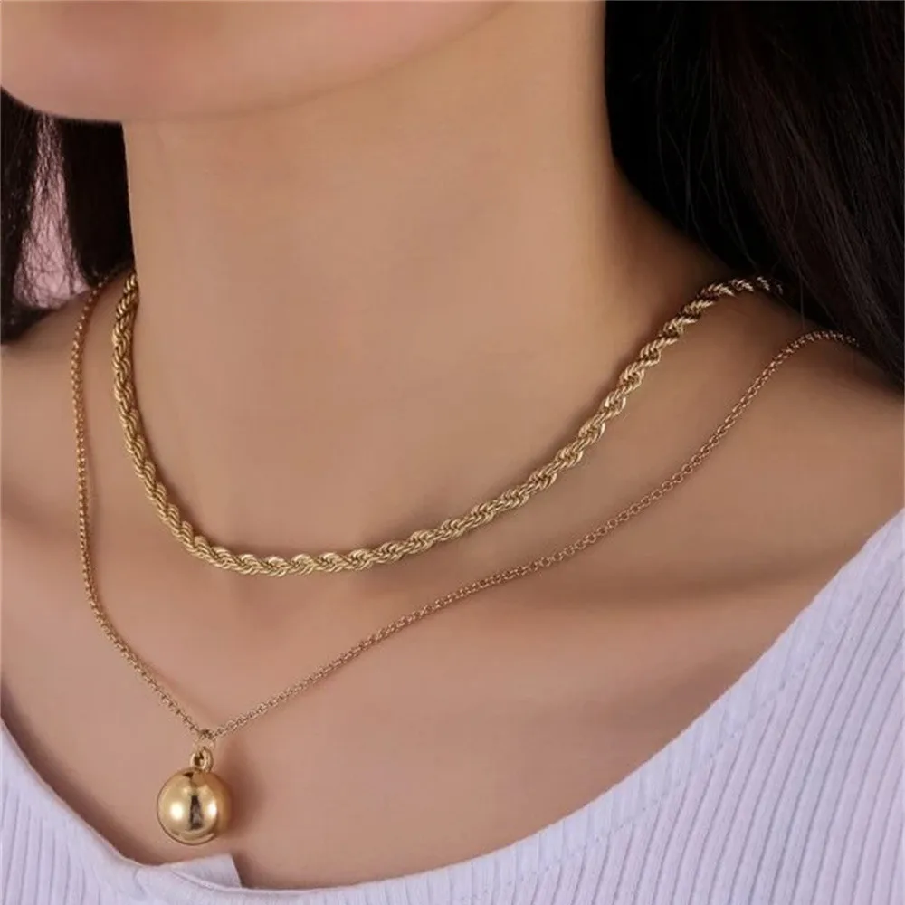 Fashion Boho Vintage Golden Plated Twist Metal Chain Bead Pendant Necklace For Women Female Multilevel Choker Punk Jewelry Gift