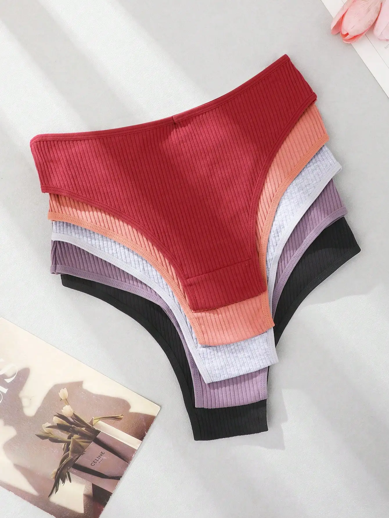 5 Stück/Packung Damen-Slips mit niedrigem Bund, niedriger Taille, niedlichem Aufdruck und Buchstaben-Design, hochelastisch – Detail 9