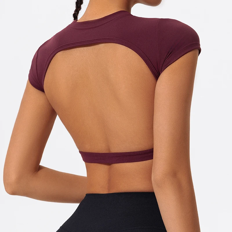 Hearuisavy Sommer-Sportshirts Workout-Tops Fitness-Activewear Schnelltrocknende Yoga-Kleidung Sport-Crop-Tops Rückenfreie Gym-Tops für Damen