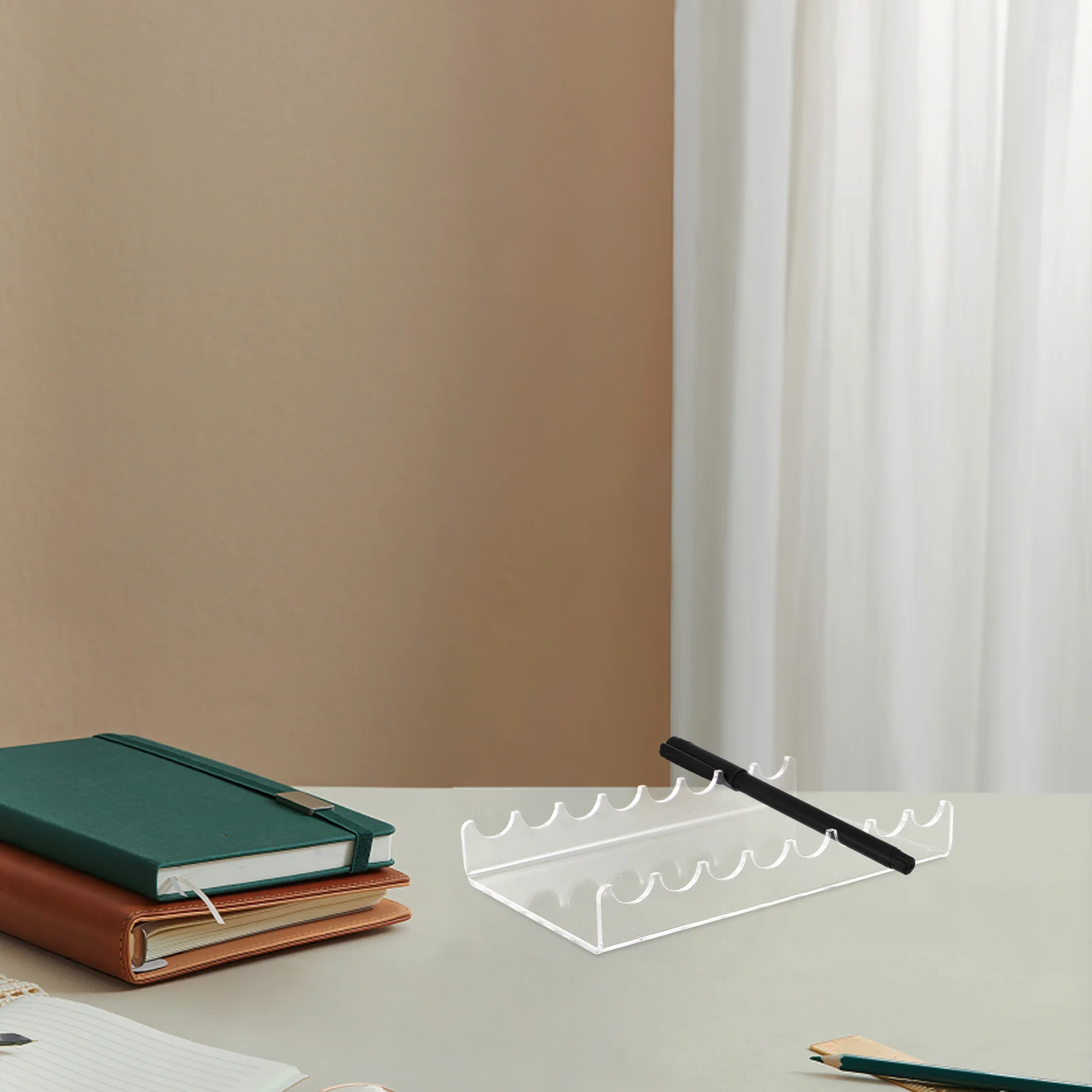 

Clear Acrylic Pen Display Stand Adjustable Slots for Makeup Brushes Watercolor Pens Office Supplies Organizer Storage Rack