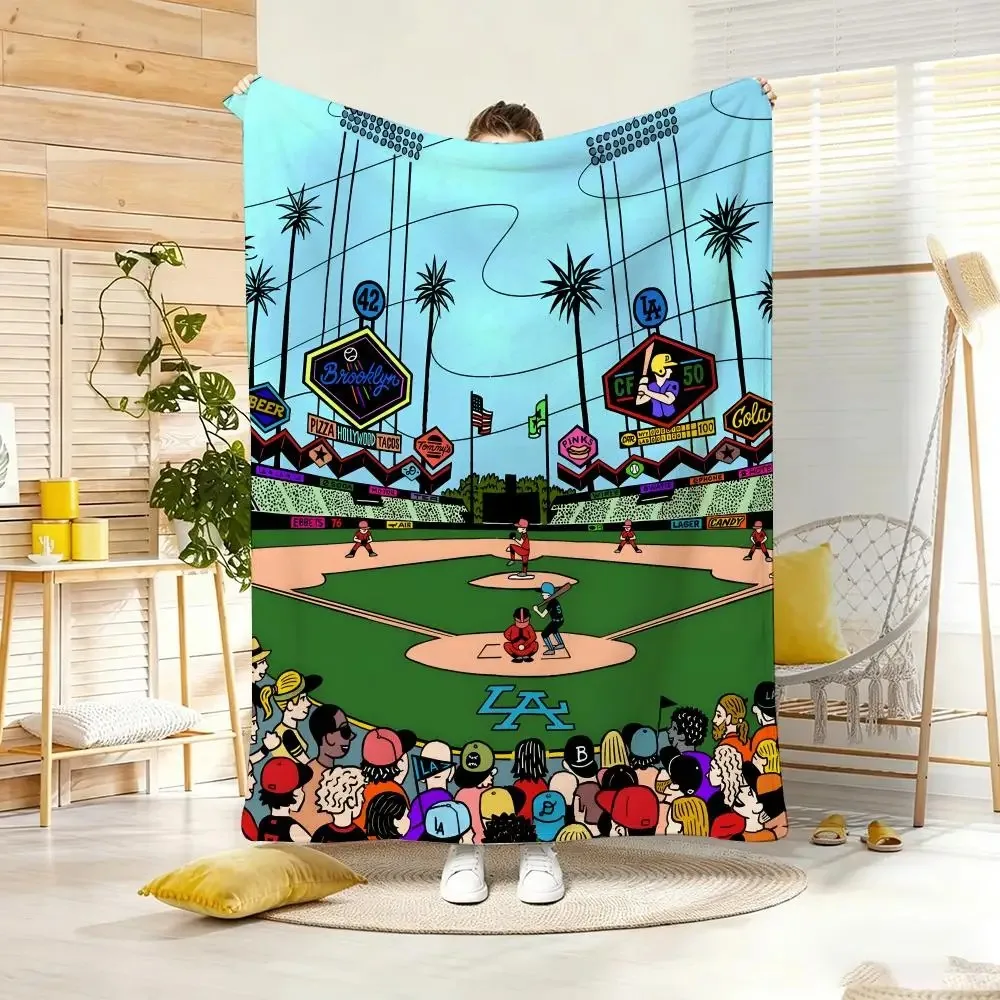 Vintage Anima Baseball Illustration Throw Lightweight  Flannel Blanket Soft Skin-friendly for Summer Cooling