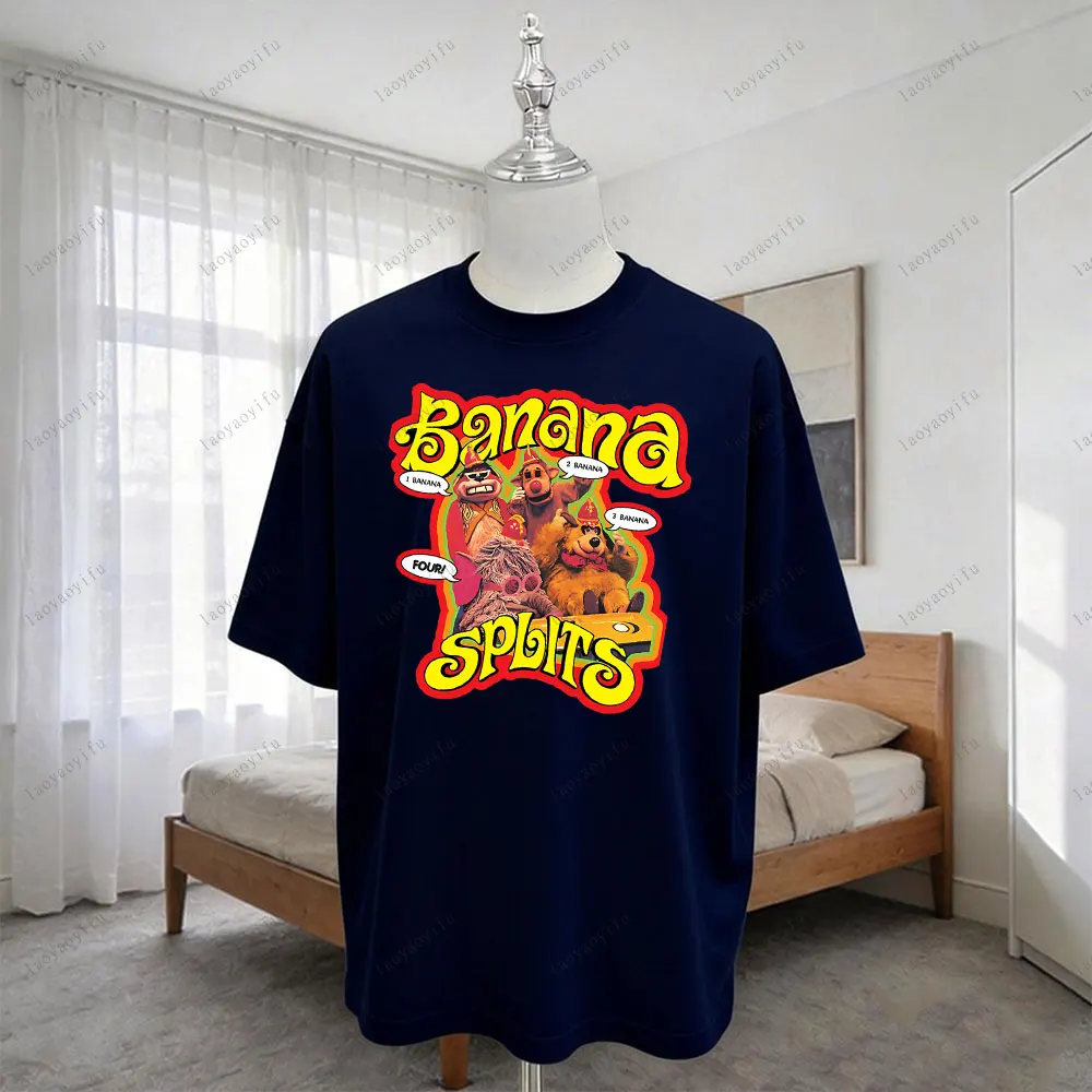 The Banana Splits T-Shirt Short Sleeve Summer Fashion Top for Men Women Tops Cotton Casual Unique Creative Cartoon Print Tees
