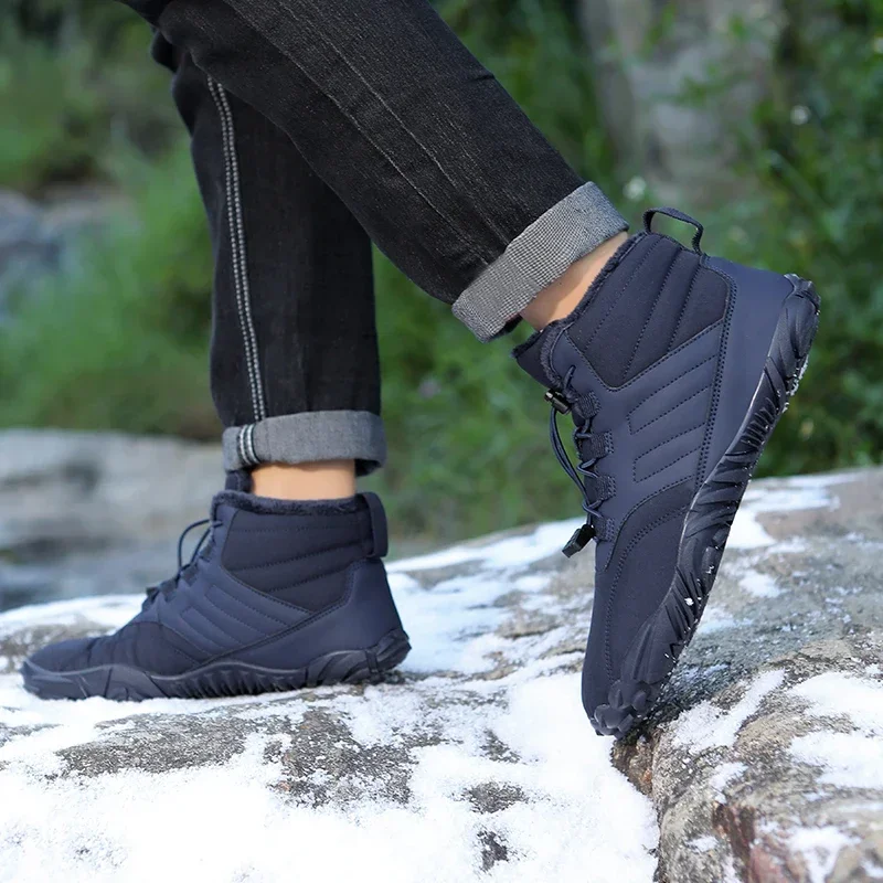 Men Non-slip Hiking Shose BareFoot Boots Winter Waterproof Snow Boots Outdoor Walking Shoe Warm Fur Ankle Leisure