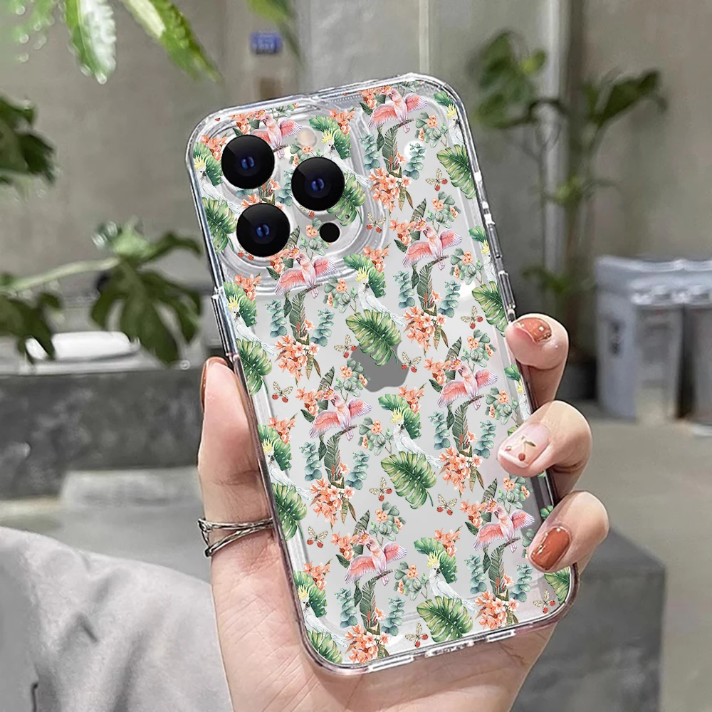 

Parrot Florals Clear Phone Case For Samsung S25 Ultra S24 S23 FE S22 S21 Plus A55 A35 A16 A54 A53 A33 A34 A15 Fundas Coque Cover