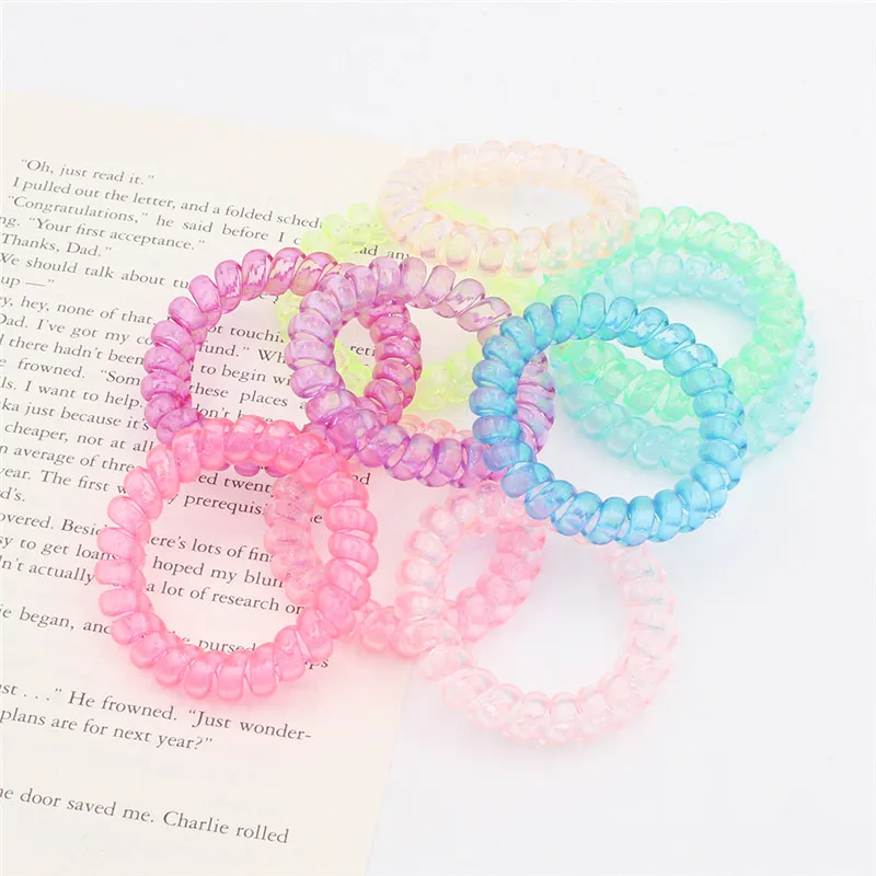 2022 New Women  Heart Stars Telephone Wire Rubber Bands Stretchy Colors Non-mark Spiral Coil Ropes  5.5cm Solid Hair Ties 10pcs