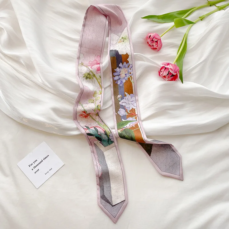 

Exquisite Hair Accessories Bag Strap Oil Painting Style Small Ribbon Long Scarf Belt Versatile Fashion Headband Streamer