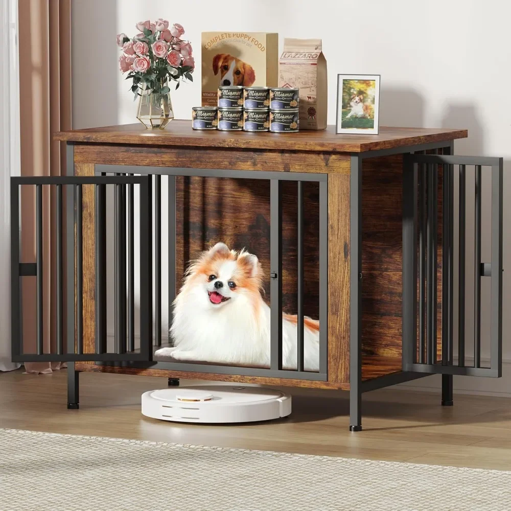 

31.5" Small Dog Crate Furniture, Chew-Resistant Dog Crates for Small and Medium Dogs, Dog Kennel Furniture Indoor with 2 Doors