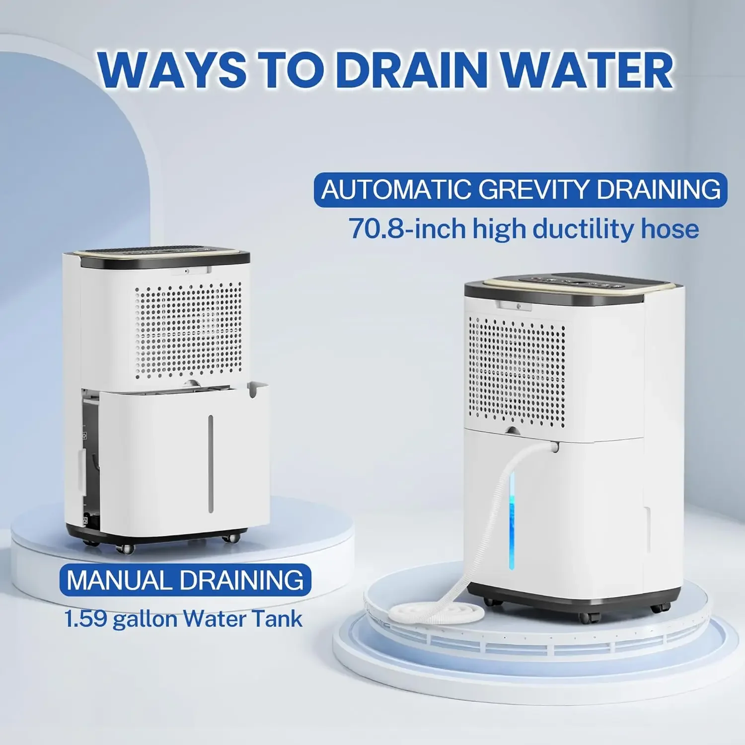 مزيل الرطوبة 52 لتر - 5000 مربع. قدم. مزيلات الرطوبة في الطابق السفلي الكبيرة مع خرطوم للغرف الكبيرة، التحكم الذكي في الرطوبة مع ضاغط