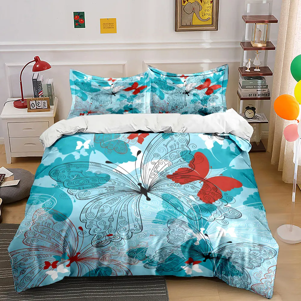 Butterfly patterns with abstract lines Print Bedding Set 1Duvet Cover 2Pillowcases for Adult and Children Luxury Gift Full Size