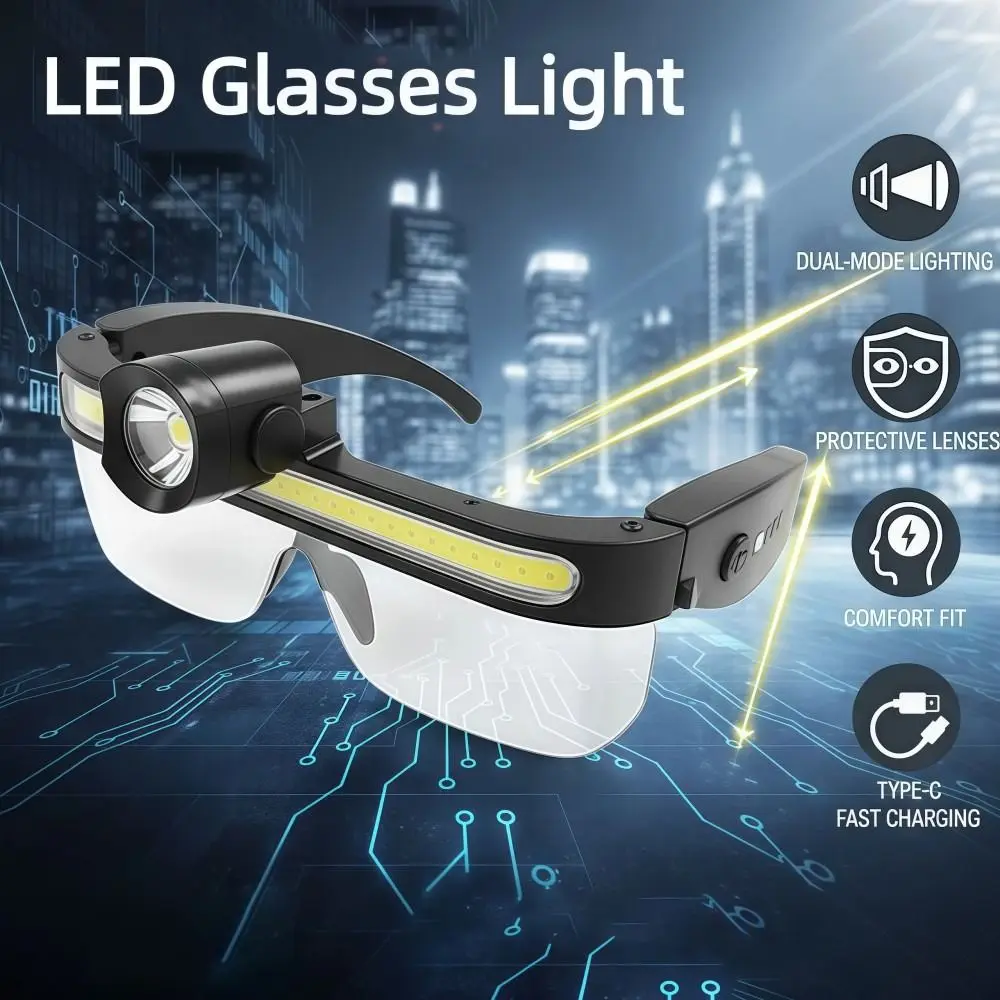 USB Charging LED Glasses Light Full View Large Flood LED Headlamp Dual Level Light Source Multi Functional Riding Fishing Light