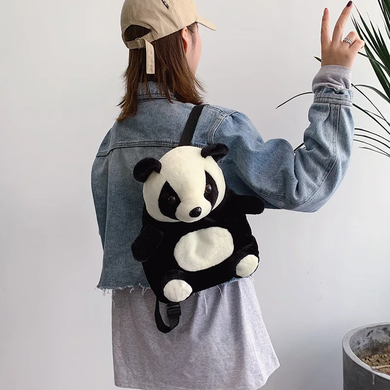 Fille dessin animé Panda Double épaule sac à dos enfants en peluche poupée sac d'école femmes sac maternelle sac d'école