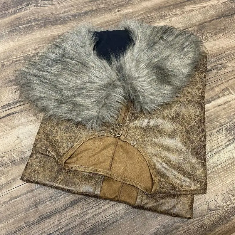 31BF Medieval Faux Furs Cloak Knight Theme Costume for Men Great for Cosplay Party and Halloween Theme Event Stage Props