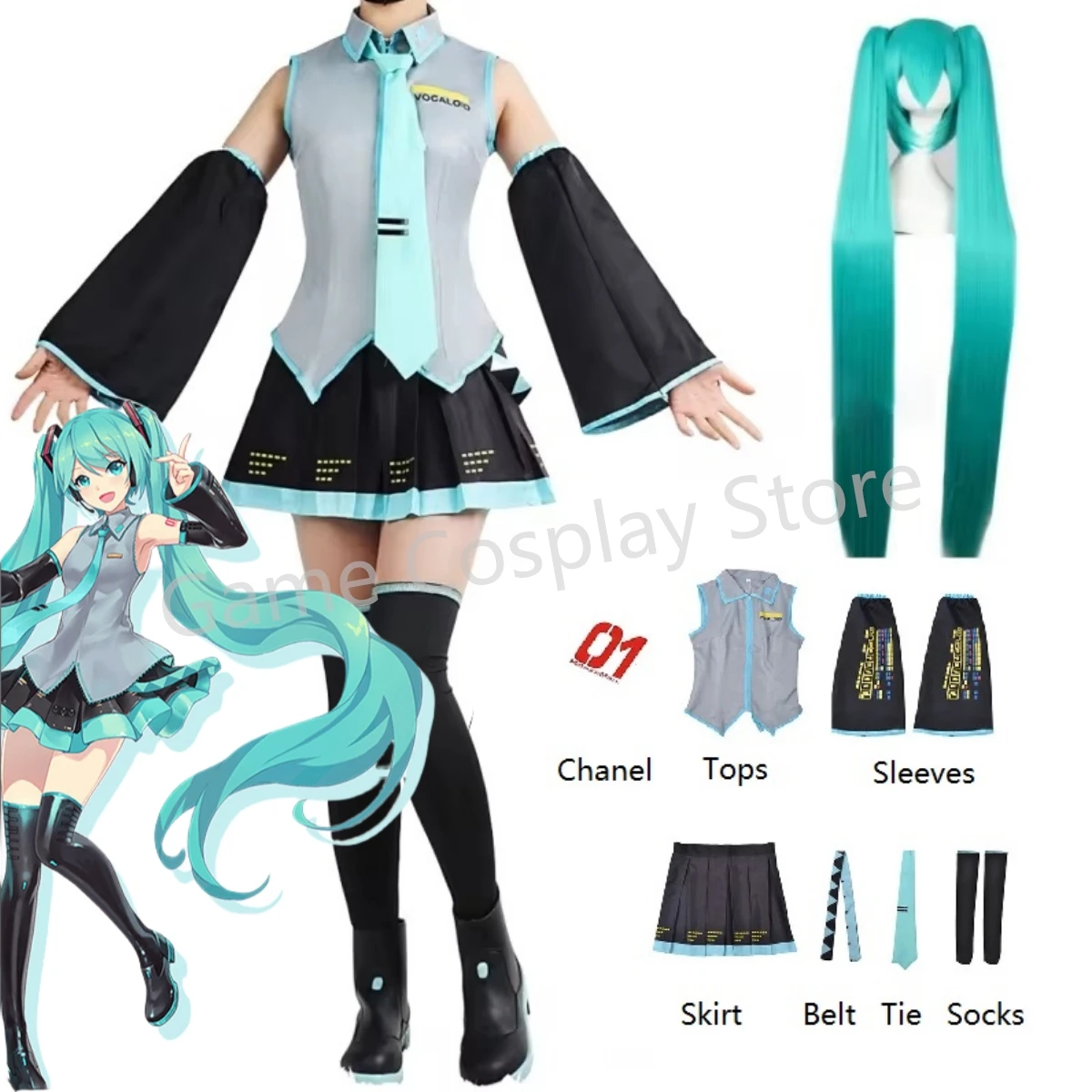 Anime Figures Performance Clothes Hatsune Miku MIKU Anime Clothes Cosplay Costume JK Skirt Same Suit Wig Accessories Halloween