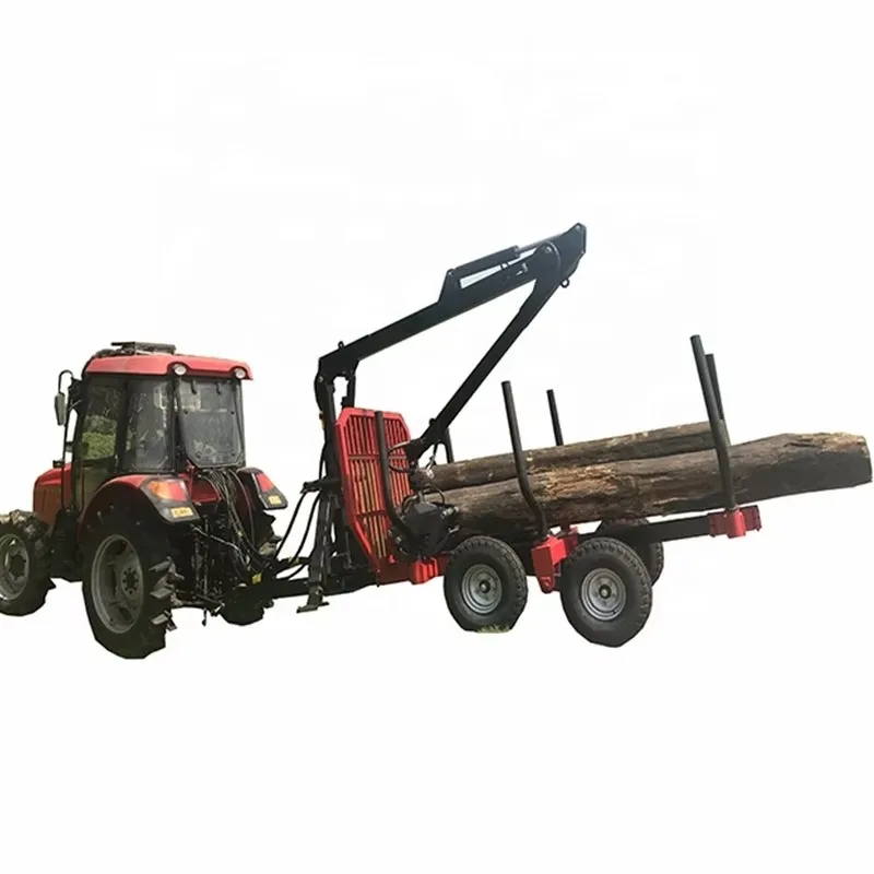 Customized 6ton Tractor Power Timber Trailer / Log Trailer With 4.7m Length Crane / Log Trailer With Arm