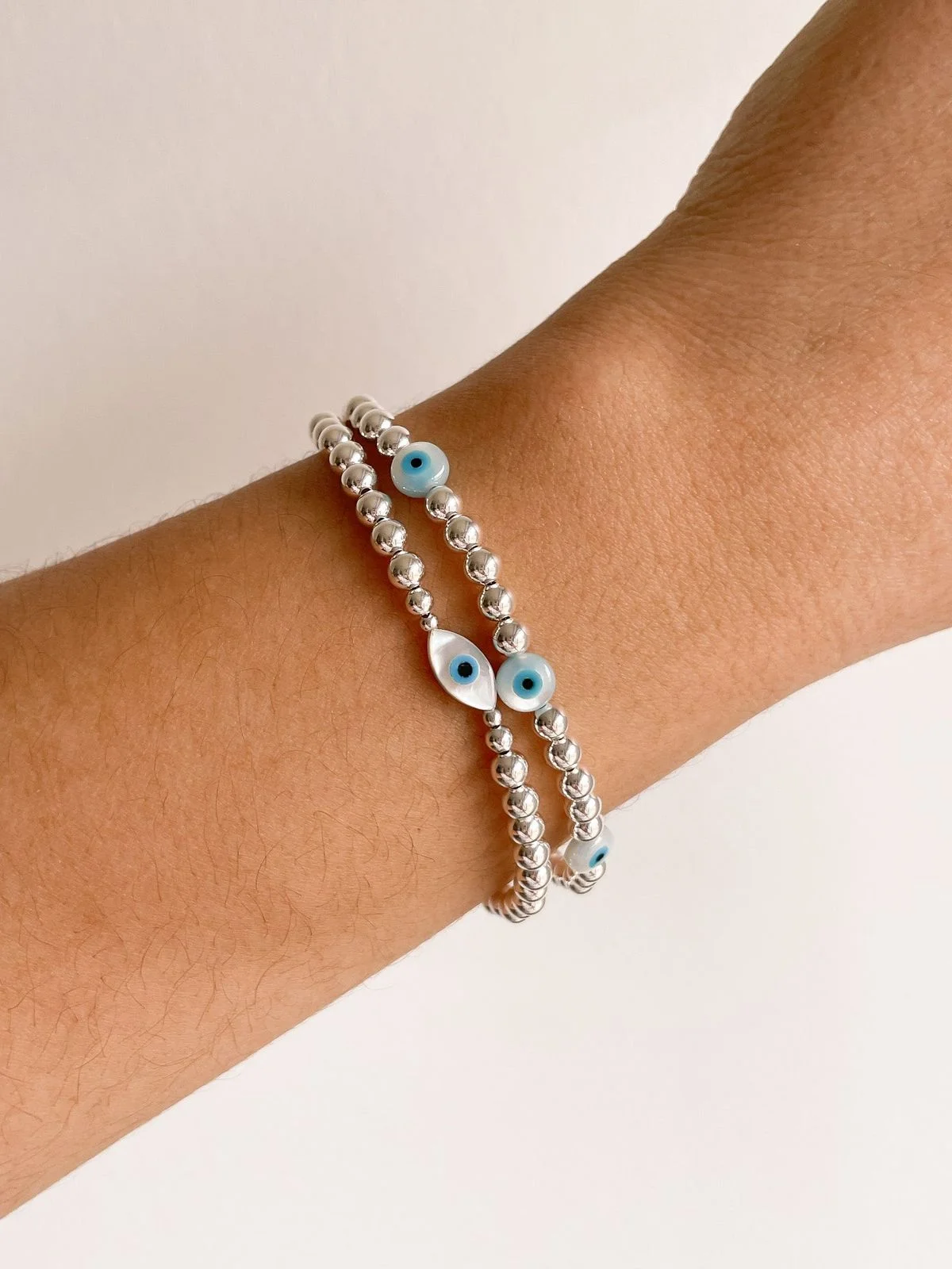 

Vlen Silver Plated Evil Eye Bracelet for Women Elastic Adjustable Bead Protection Gift Trendy Charm Jewelry