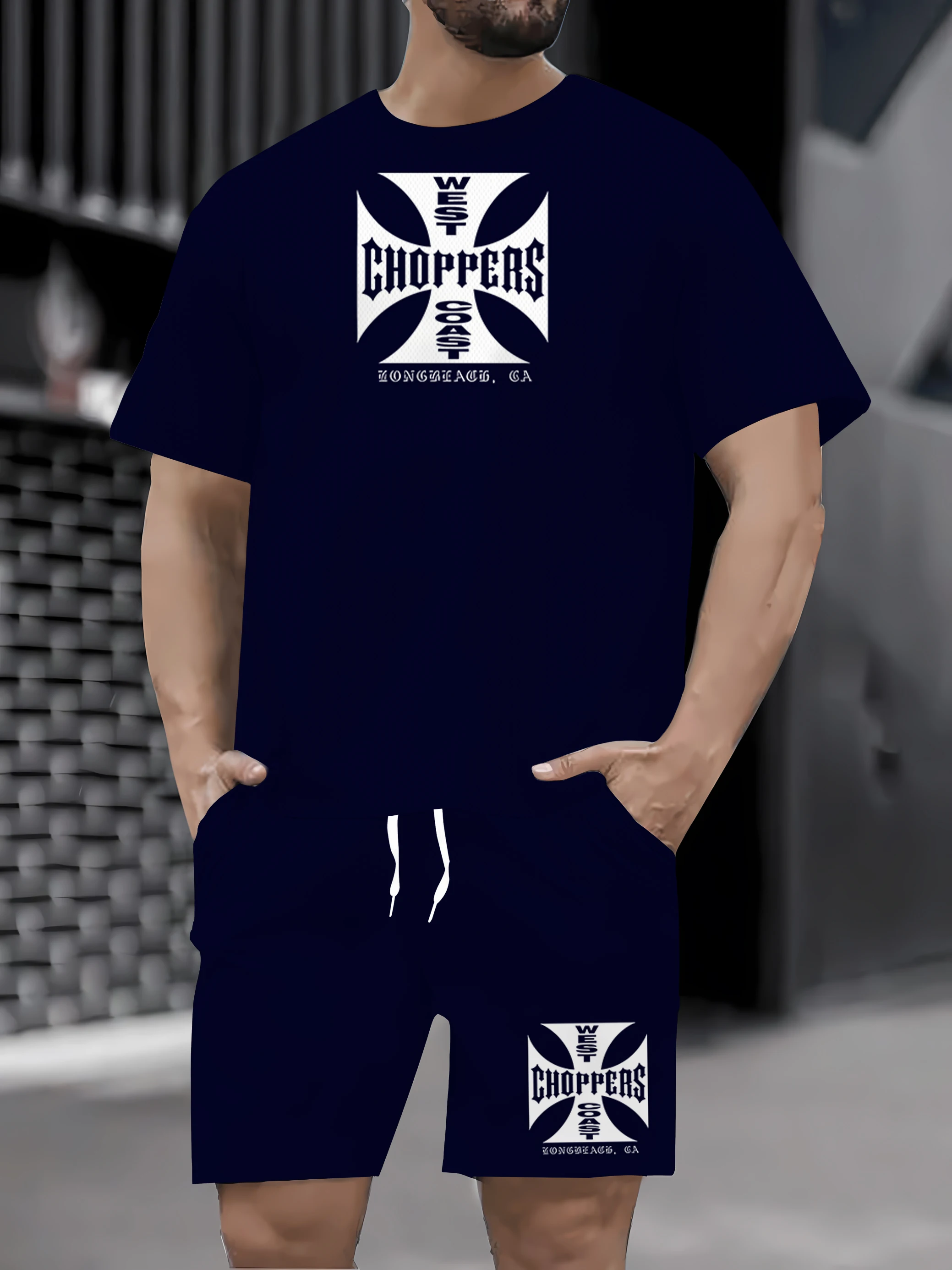 

2025 summer new European and American casual men's summer new short sleeved T-shirt+shorts 2-piece casual sports men's set