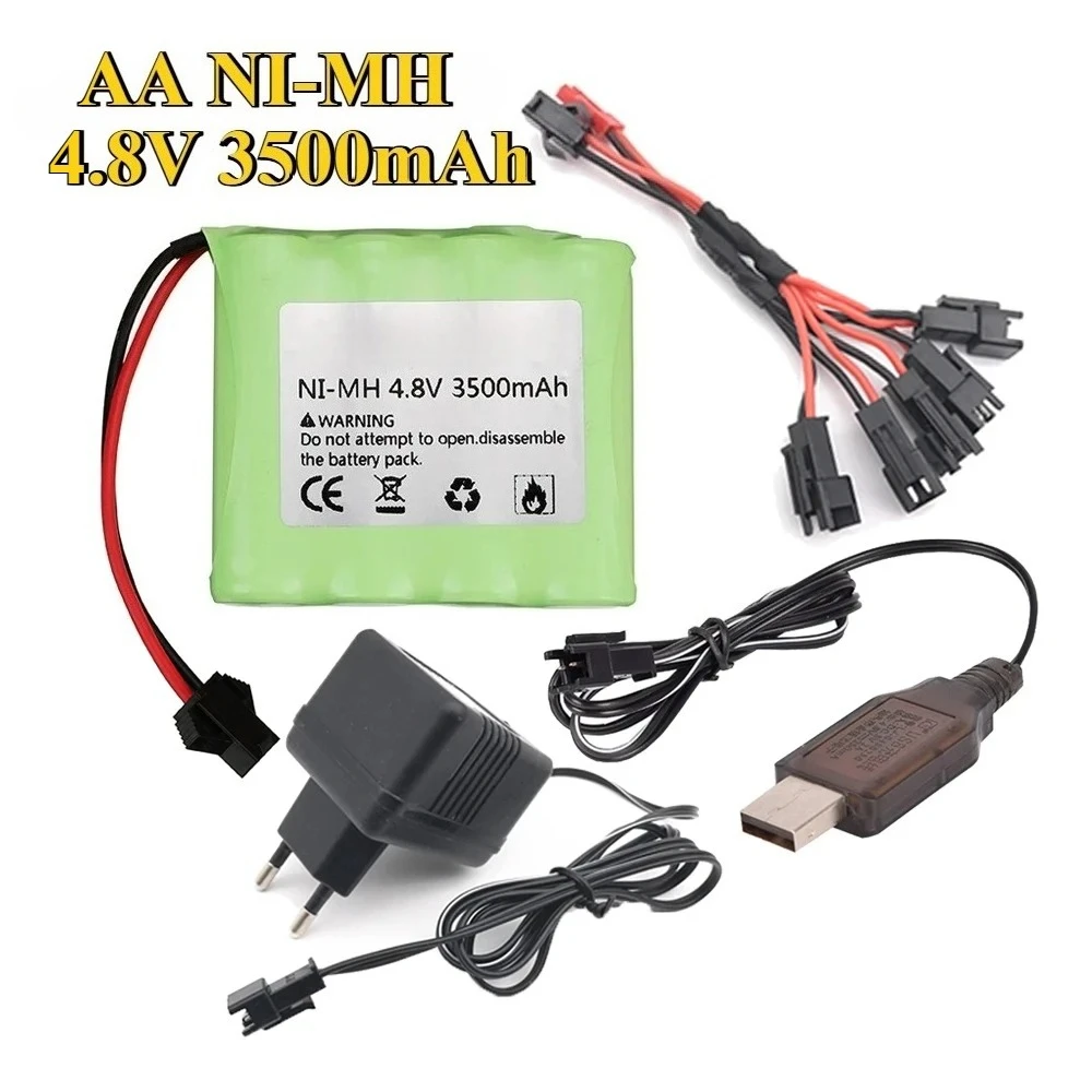 4.8V 3000mah upgrade 3500mah NiMH Battery SM Plug and Charger For Rc toys Cars Tanks Robots Boats Guns AA 4.8v Battery accessory
